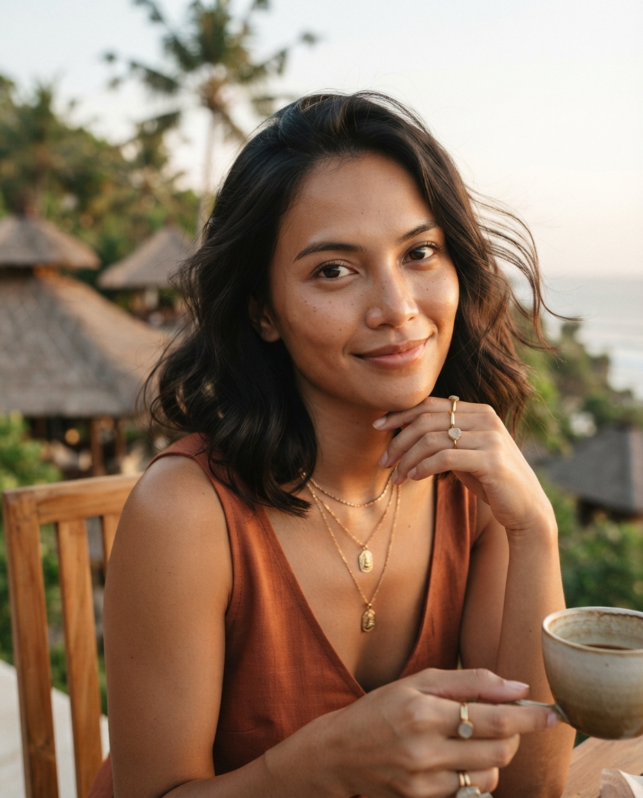 Bali Influencer cinematic close-up AI photo shoot idea created with imageat