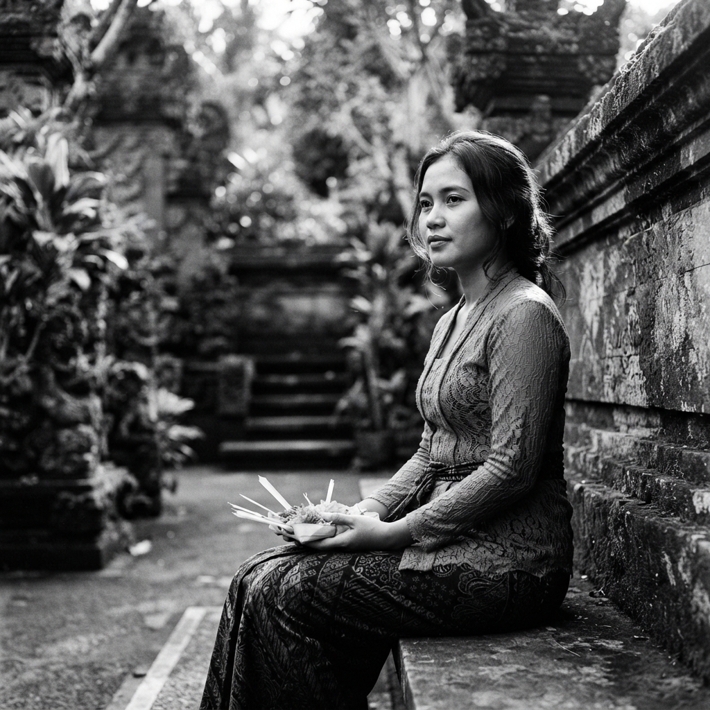 Bali Influencer fine-art monochrome AI photo shoot idea created with imageat