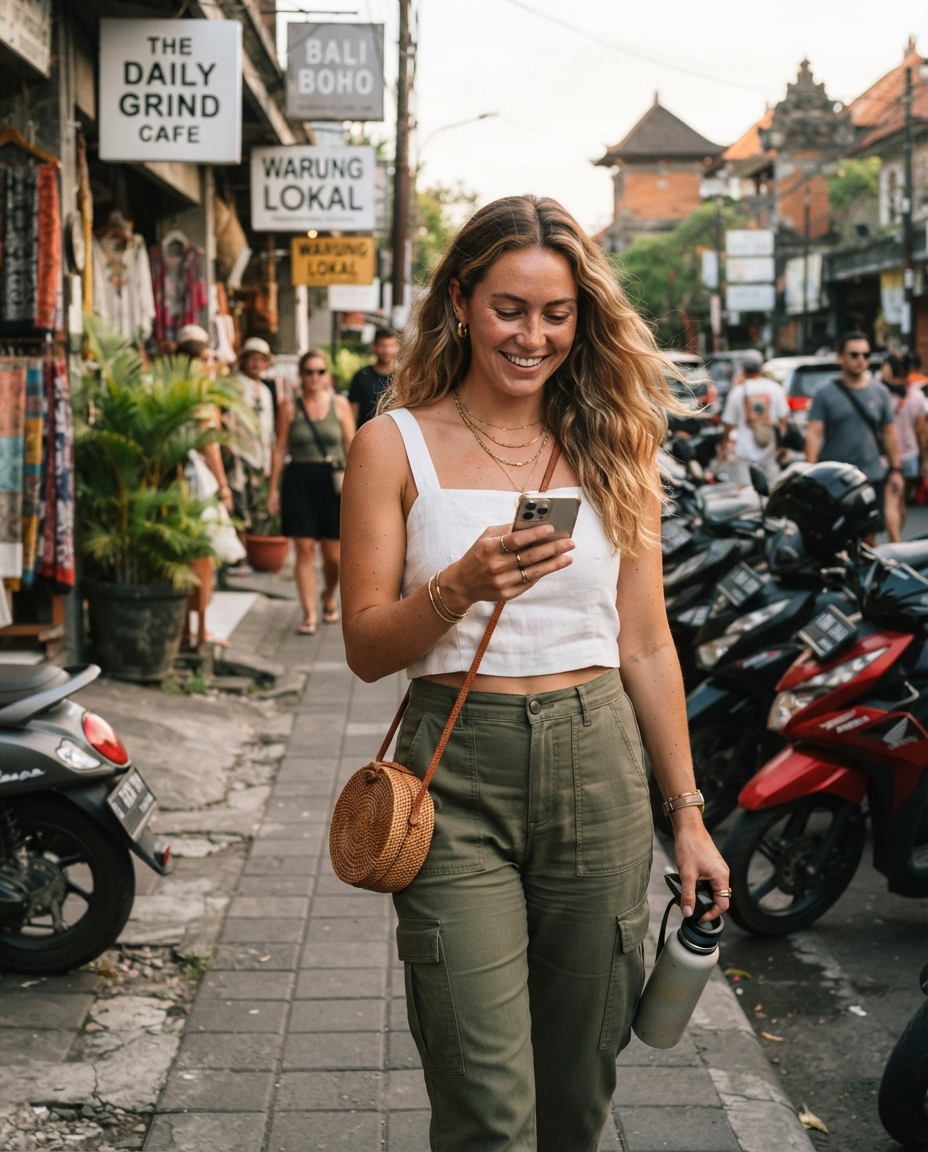 Bali Influencer street candid AI photo shoot idea created with imageat
