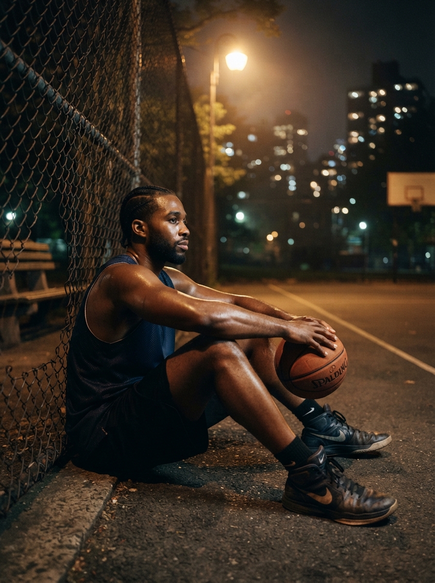 Basketball cinematic night AI photo shoot idea created with imageat