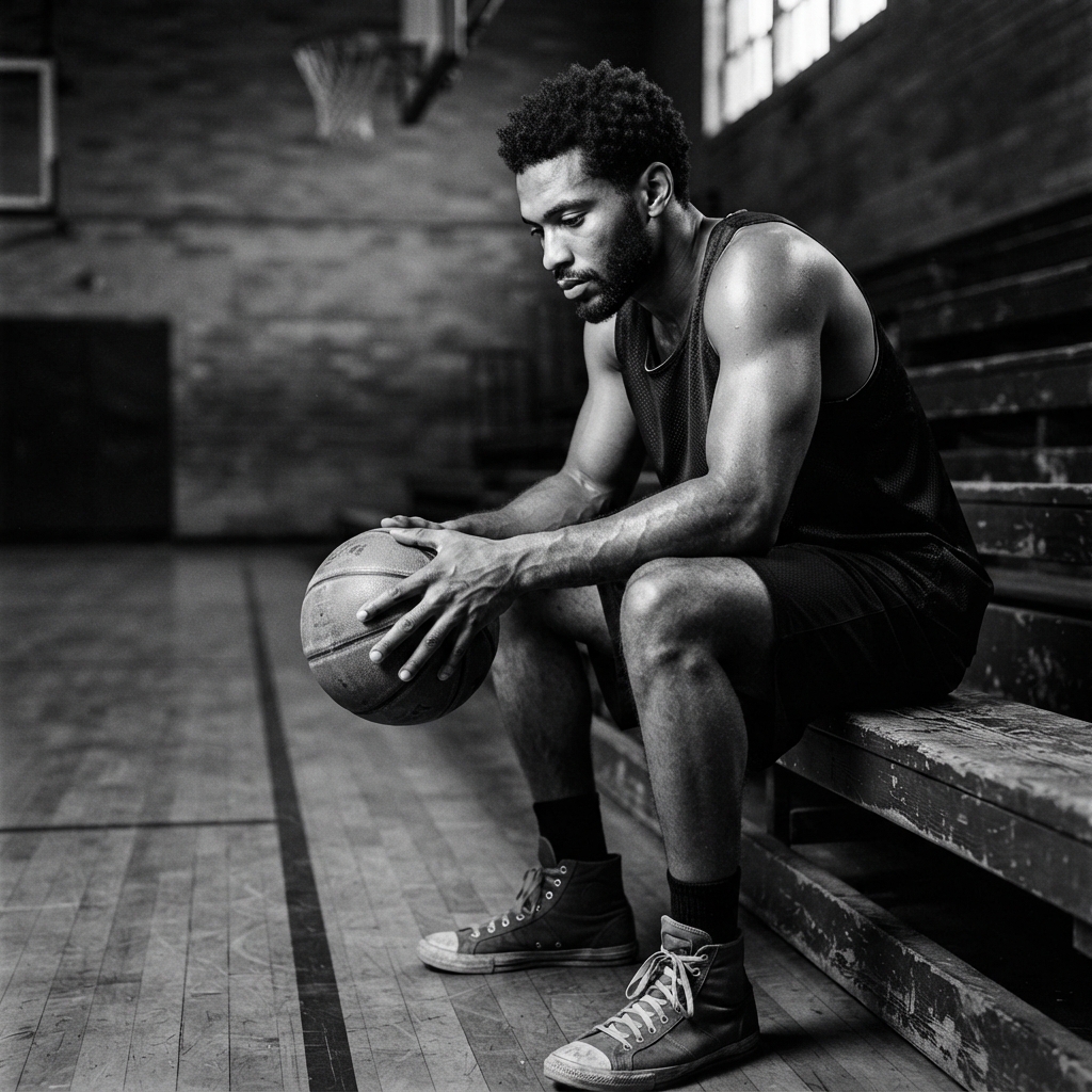 Basketball fine-art monochrome AI photo shoot idea created with imageat