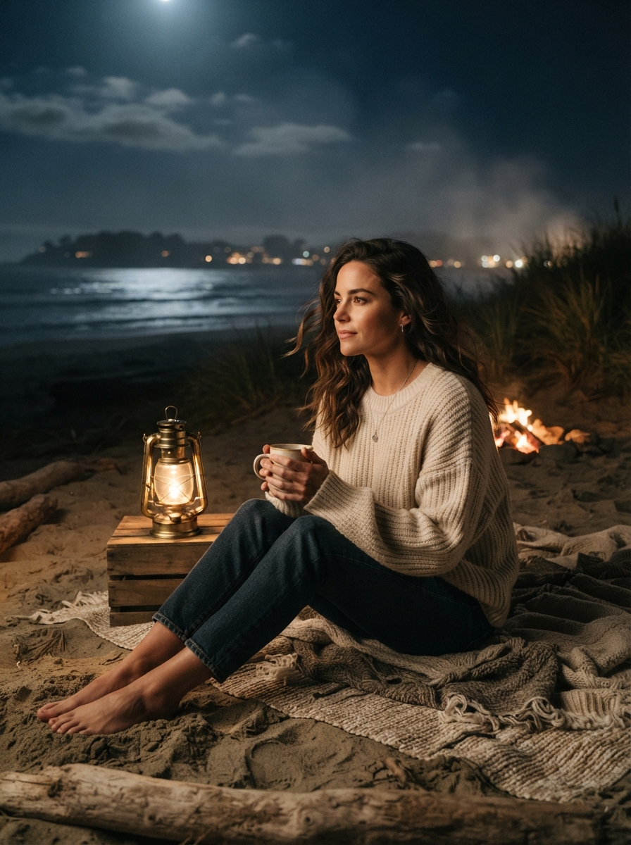 Beach Photos cinematic night AI photo shoot idea created with imageat