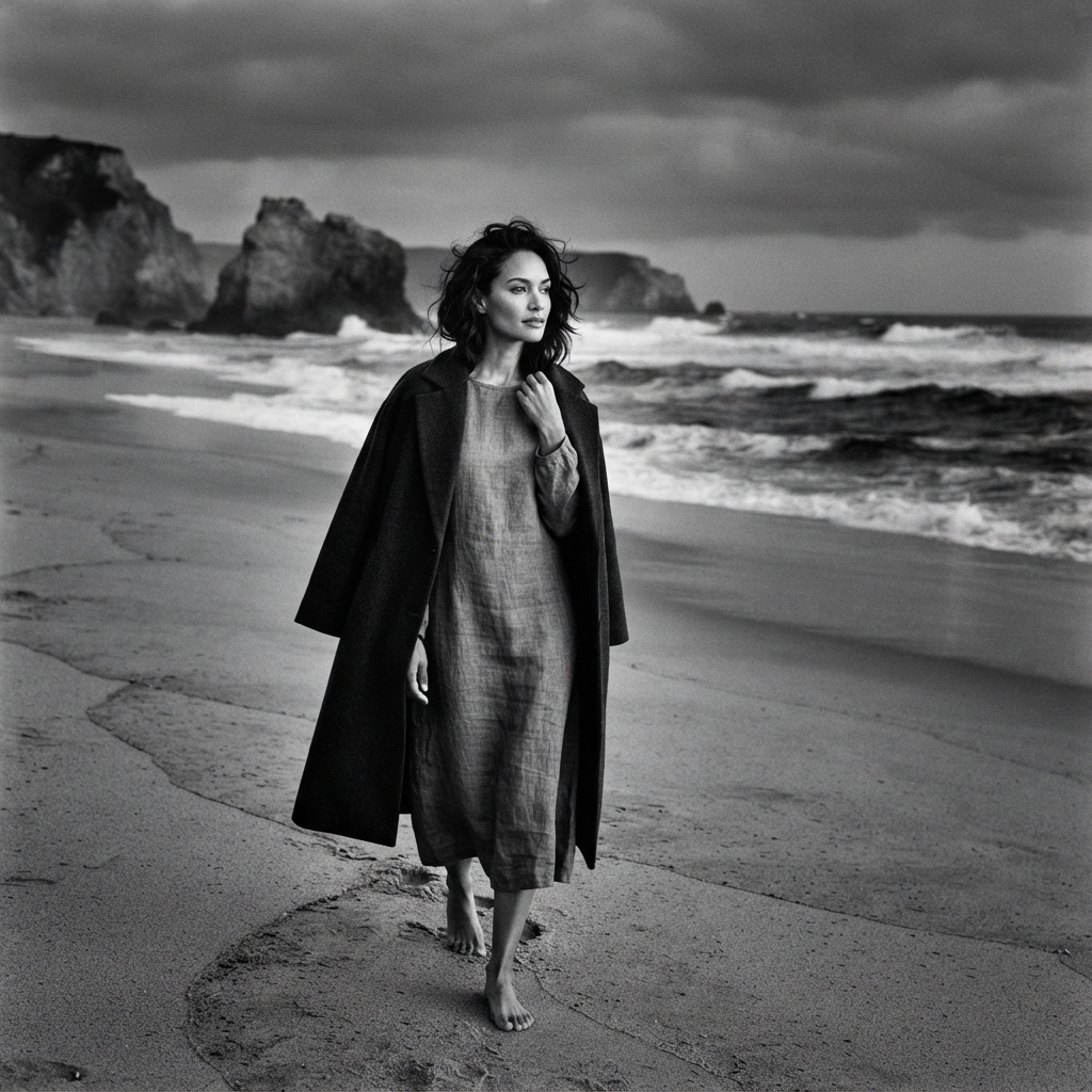 Beach Photos fine-art monochrome AI photo shoot idea created with imageat