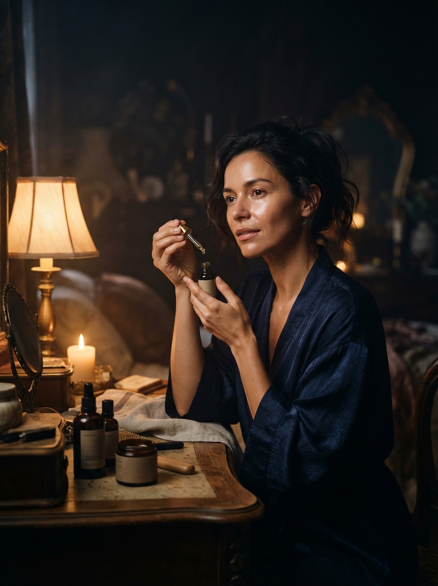 Beauty Products cinematic night AI photo shoot idea created with imageat