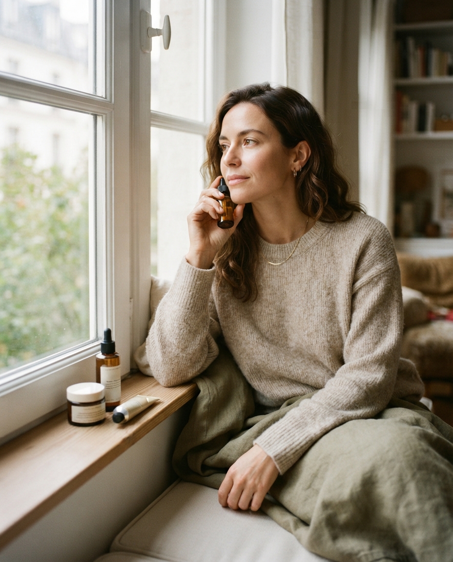 Beauty Products natural window light AI photo shoot idea created with imageat