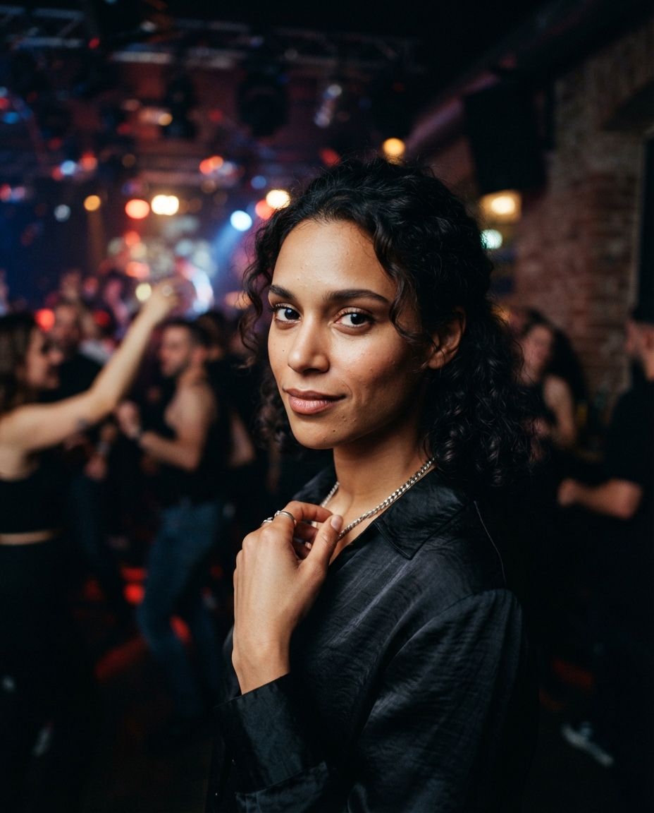 Berlin Nightlife cinematic close-up AI photo shoot idea created with imageat