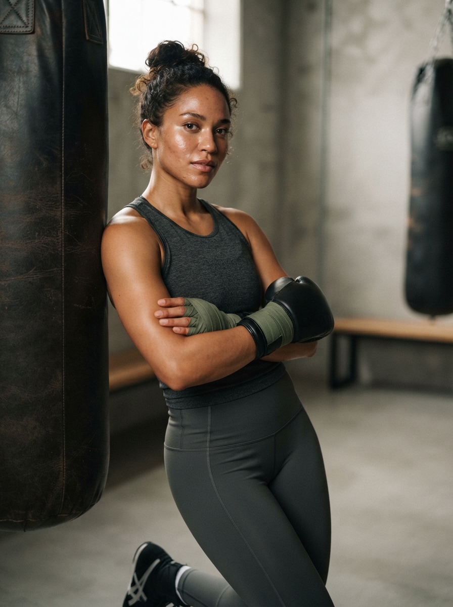 Boxing studio editorial AI photo shoot idea created with imageat