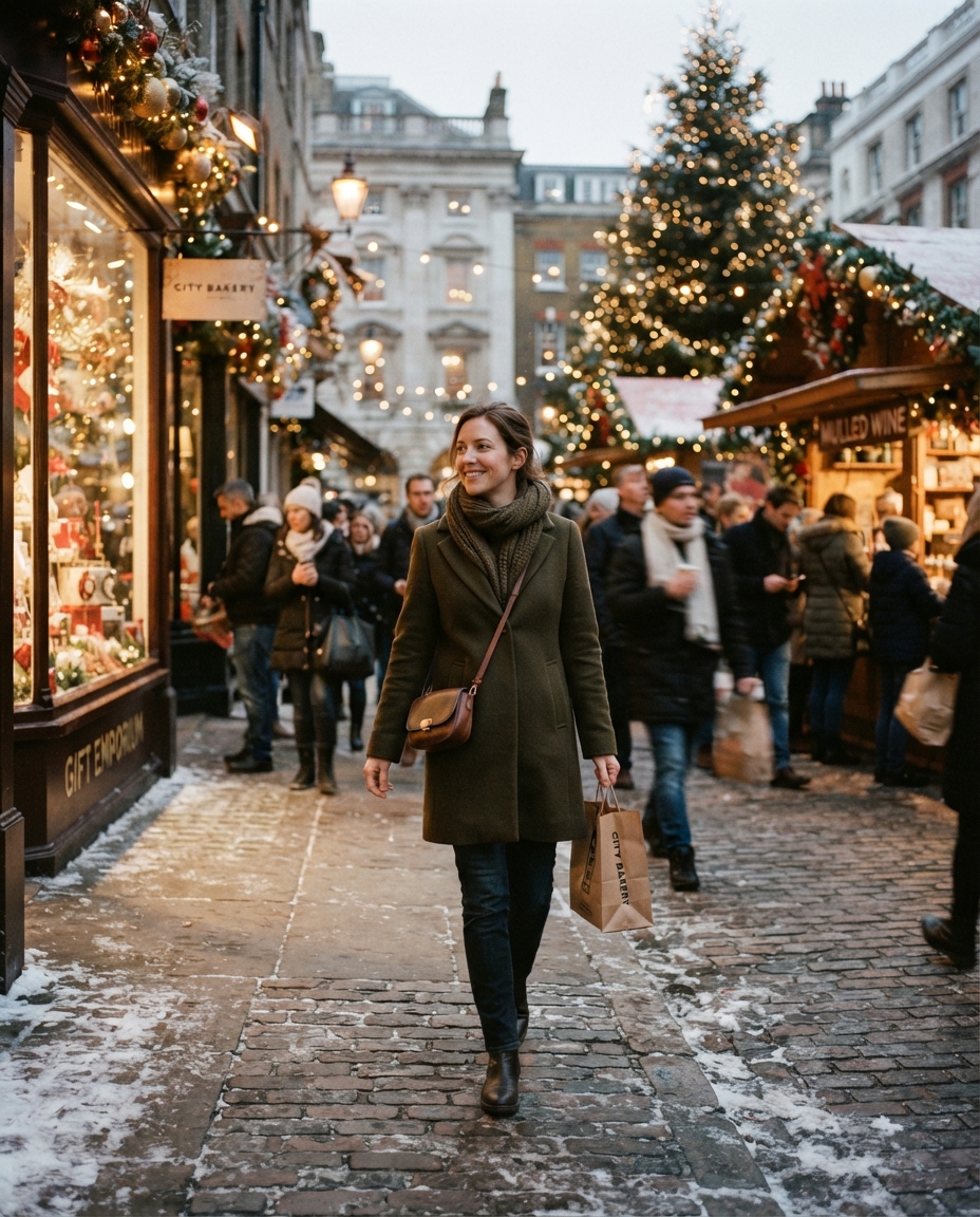 Christmas street candid AI photo shoot idea created with imageat