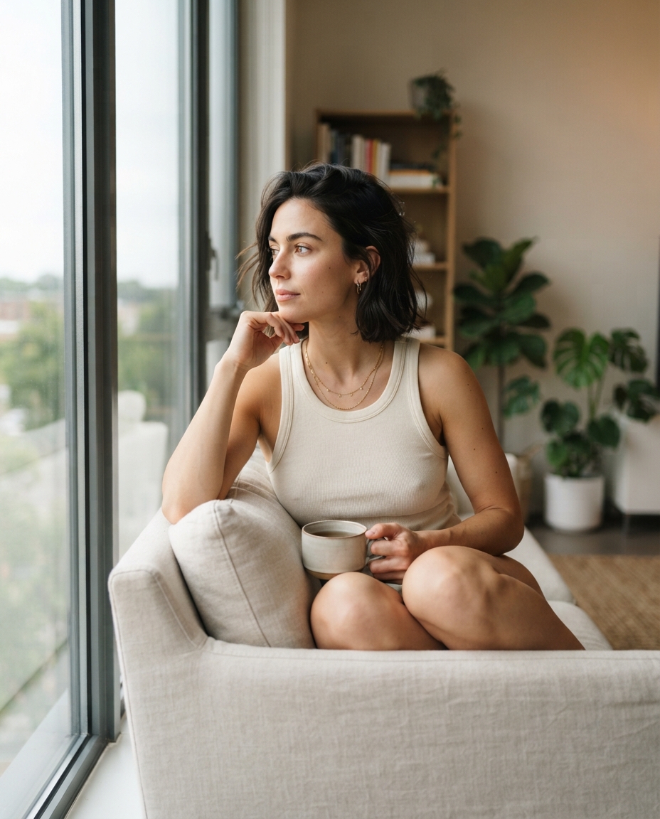 Clean Girl Aesthetic natural window light AI photo shoot idea created with imageat