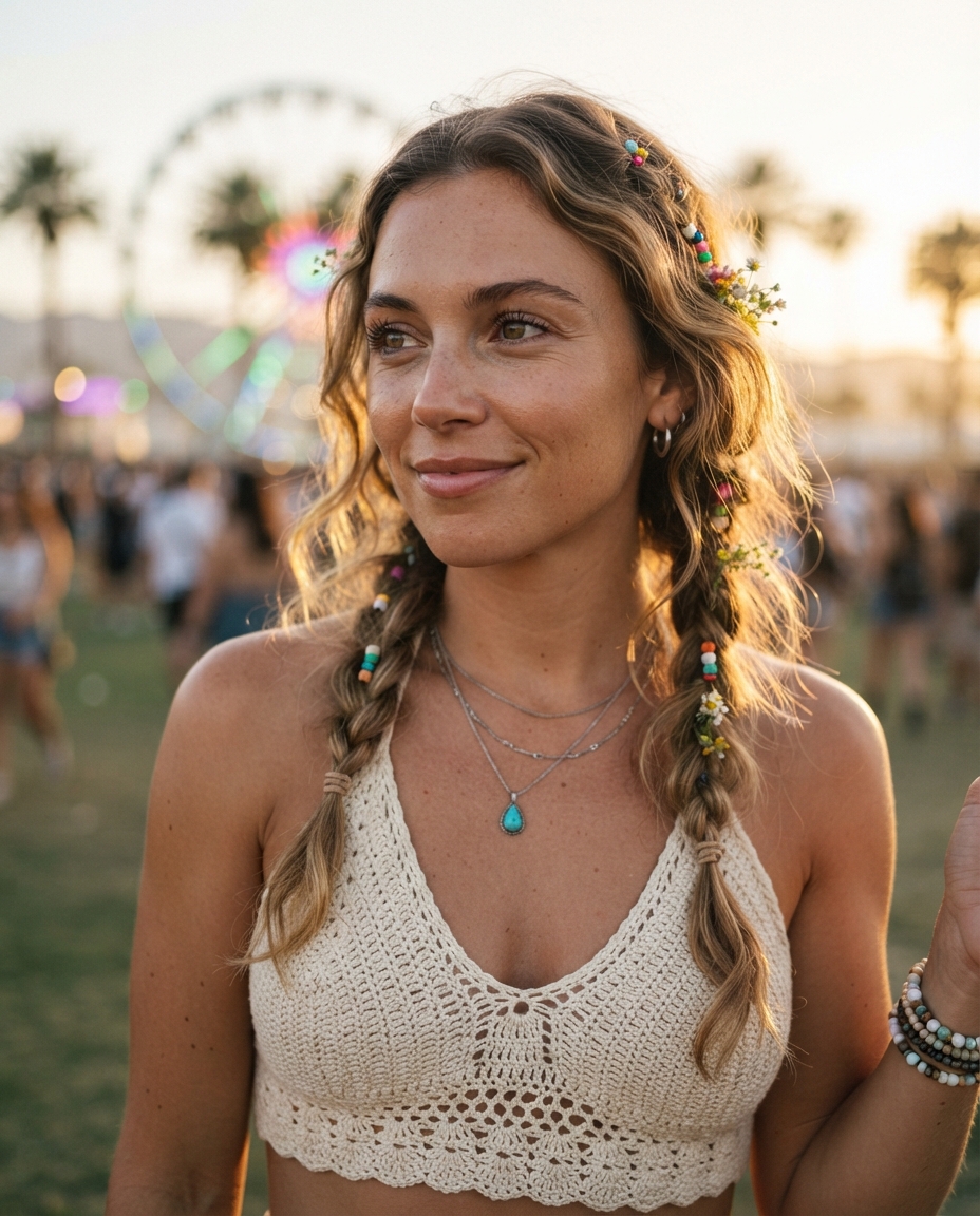 Coachella cinematic close-up AI photo shoot idea created with imageat
