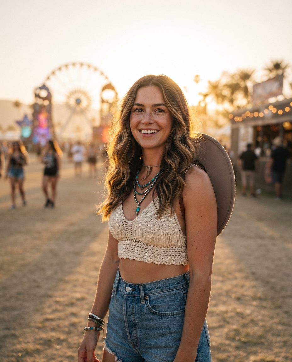 Coachella golden hour AI photo shoot idea created with imageat