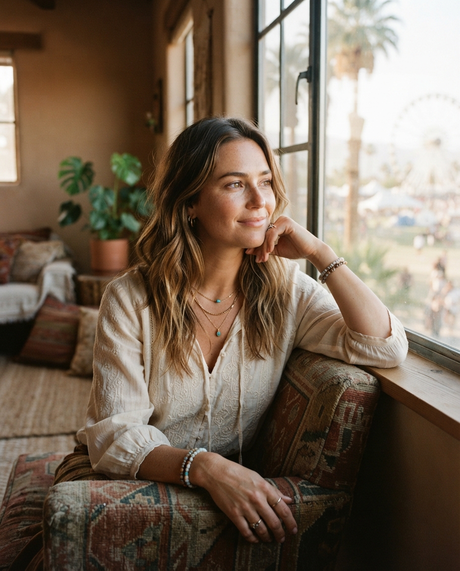 Coachella natural window light AI photo shoot idea created with imageat