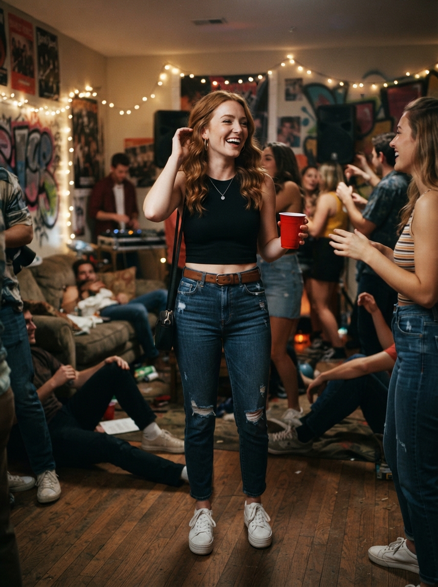 College Party full-body story AI photo shoot idea created with imageat