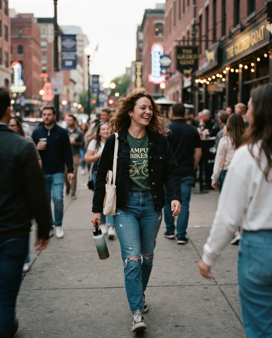 College Party street candid AI photo shoot idea created with imageat