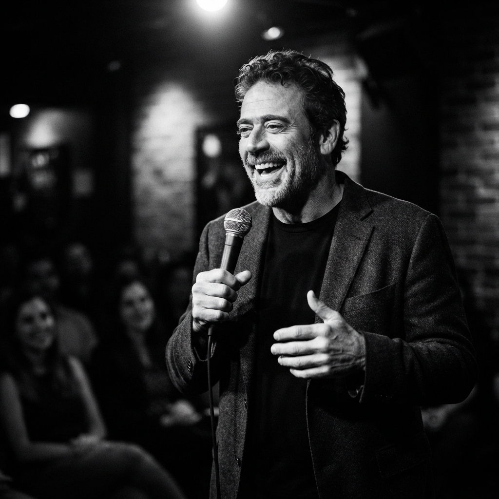 Comedian Headshots fine-art monochrome AI photo shoot idea created with imageat