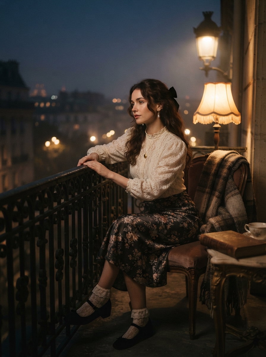 Coquette Aesthetic cinematic night AI photo shoot idea created with imageat
