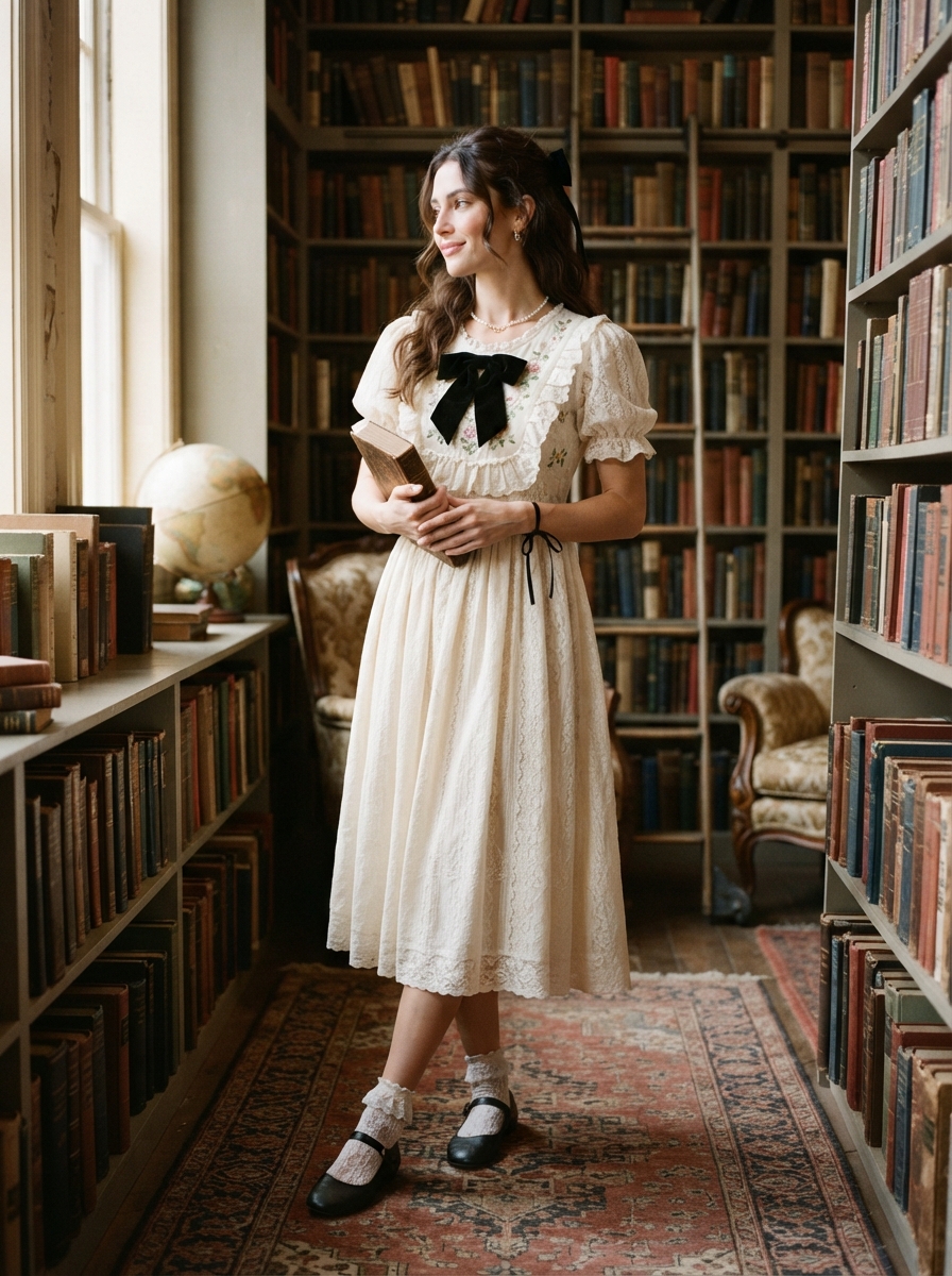 Coquette Aesthetic full-body story AI photo shoot idea created with imageat