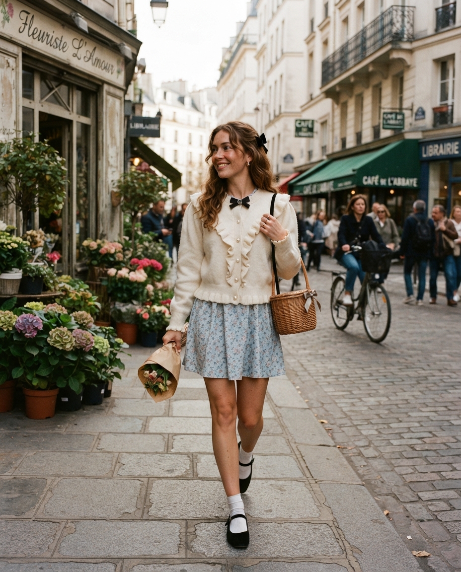 Coquette Aesthetic street candid AI photo shoot idea created with imageat