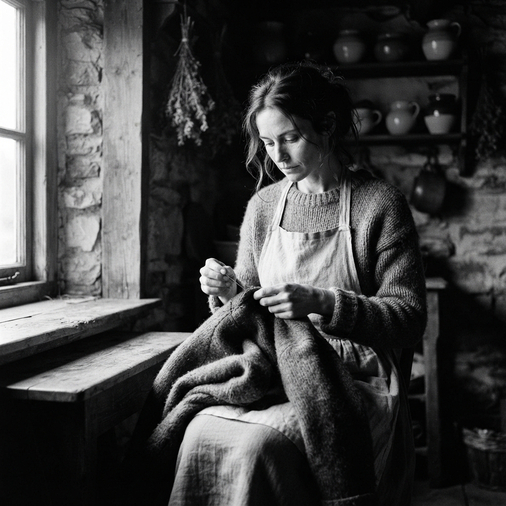 Cottagecore fine-art monochrome AI photo shoot idea created with imageat
