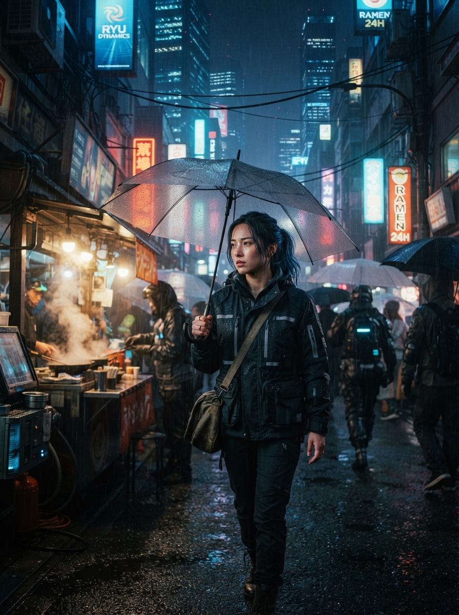 Cyberpunk cinematic night AI photo shoot idea created with imageat
