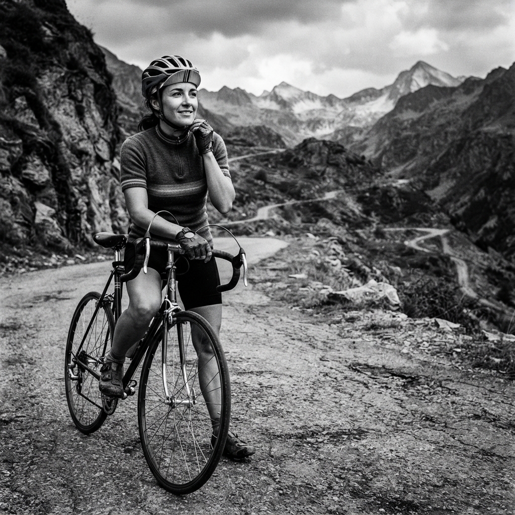 Cycling fine-art monochrome AI photo shoot idea created with imageat