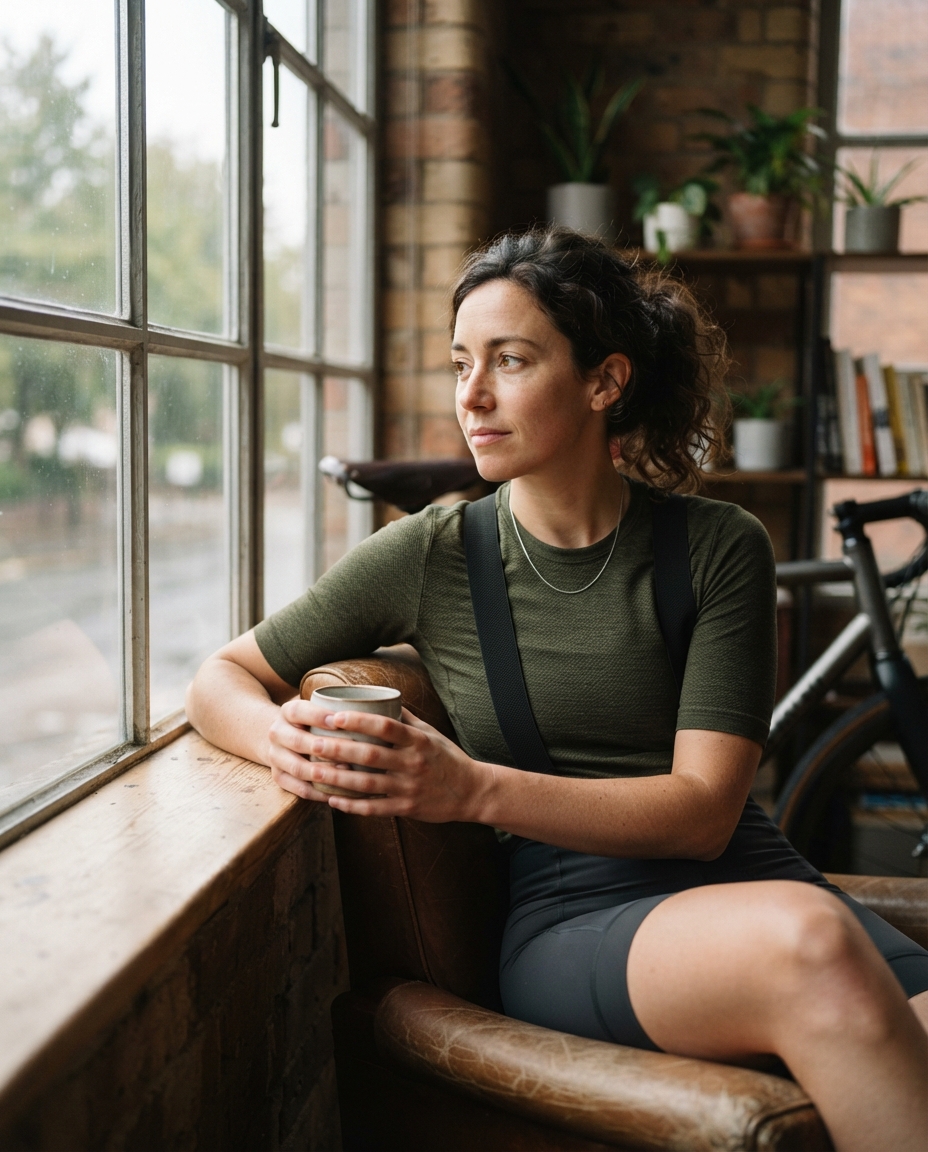 Cycling natural window light AI photo shoot idea created with imageat