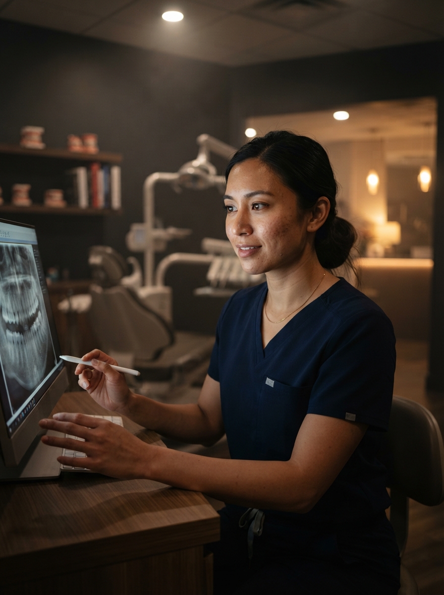 Dentist Headshots cinematic night AI photo shoot idea created with imageat