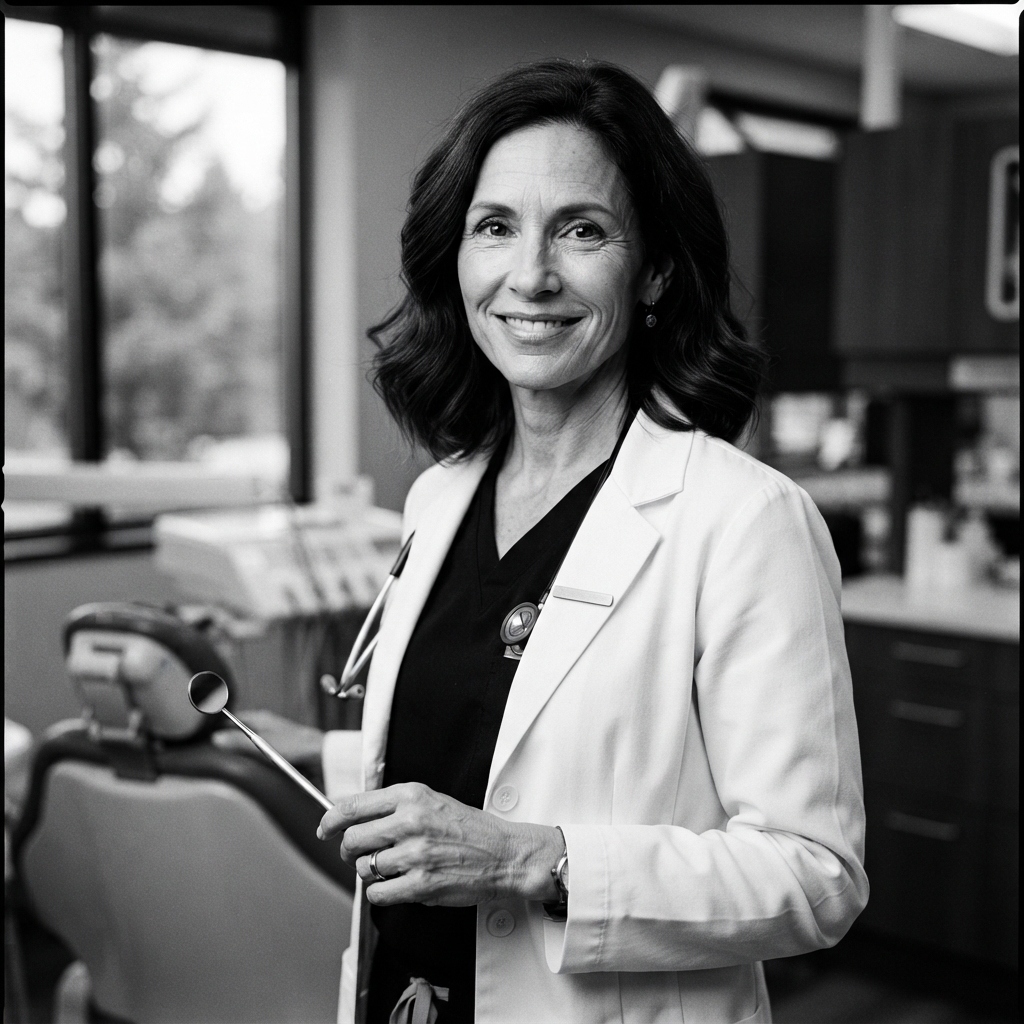 Dentist Headshots fine-art monochrome AI photo shoot idea created with imageat