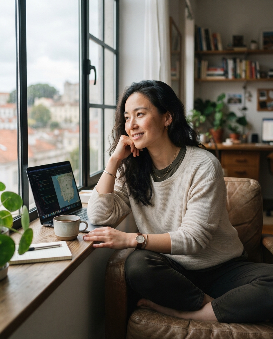 Digital Nomad natural window light AI photo shoot idea created with imageat