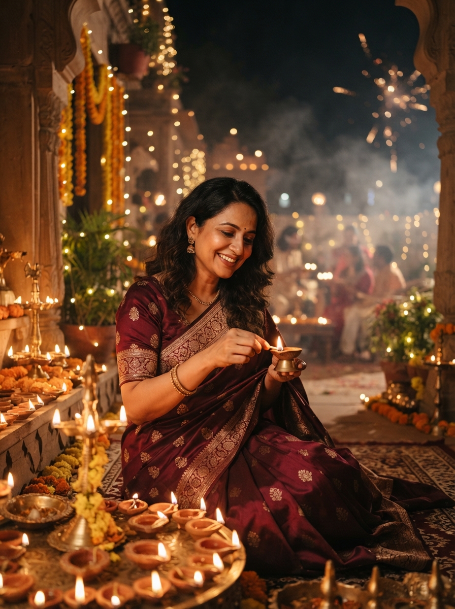 Diwali cinematic night AI photo shoot idea created with imageat