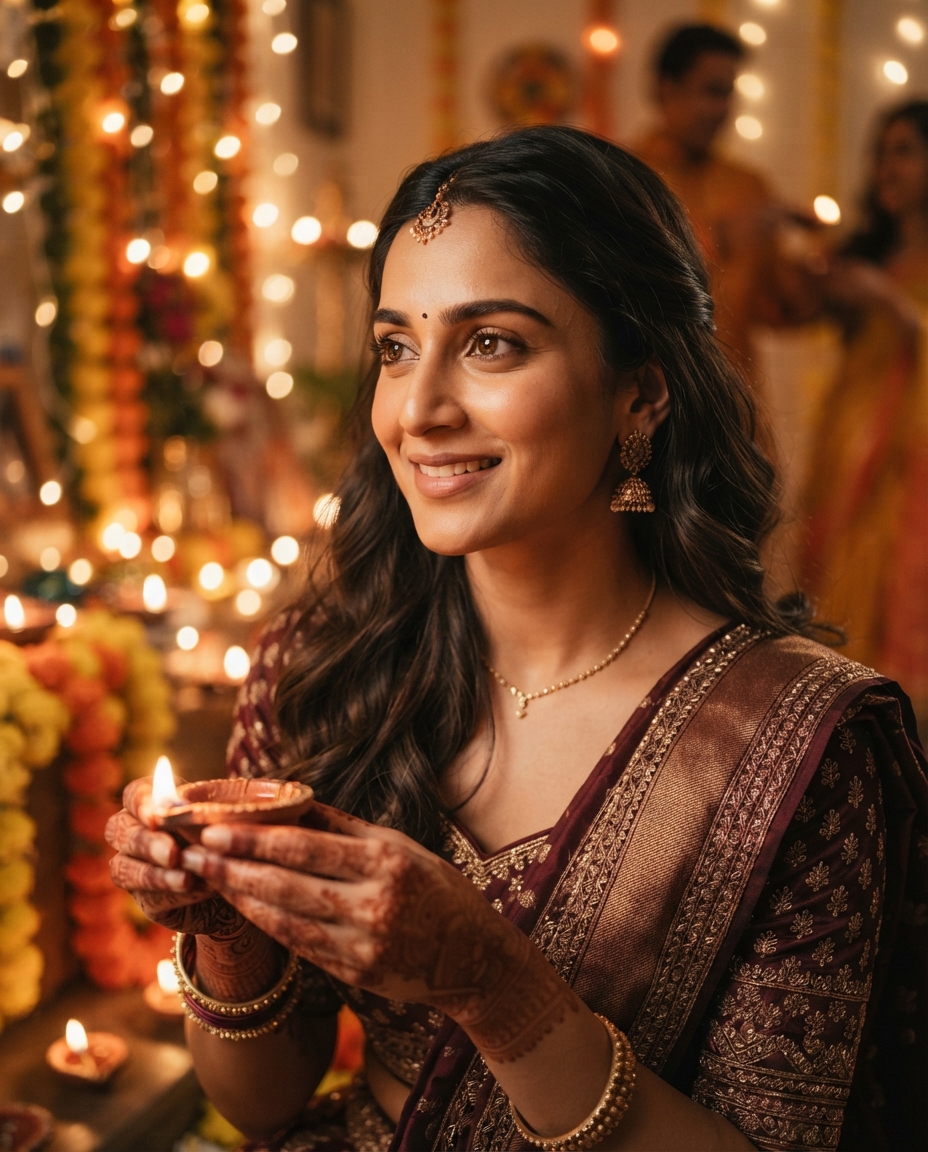 Diwali cinematic close-up AI photo shoot idea created with imageat