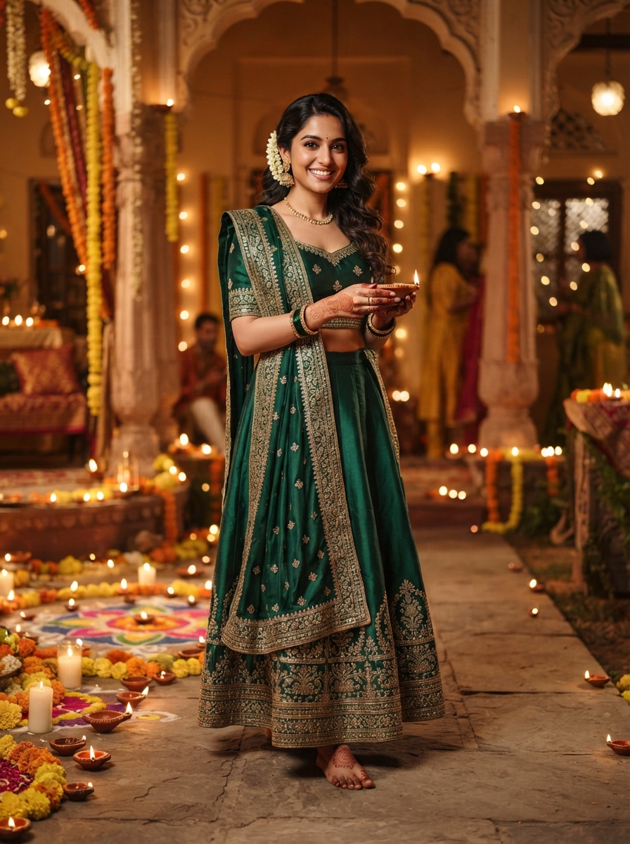 Diwali full-body story AI photo shoot idea created with imageat