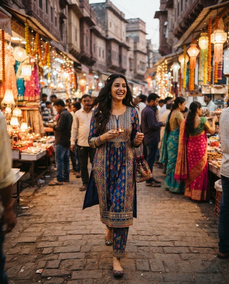 Diwali street candid AI photo shoot idea created with imageat