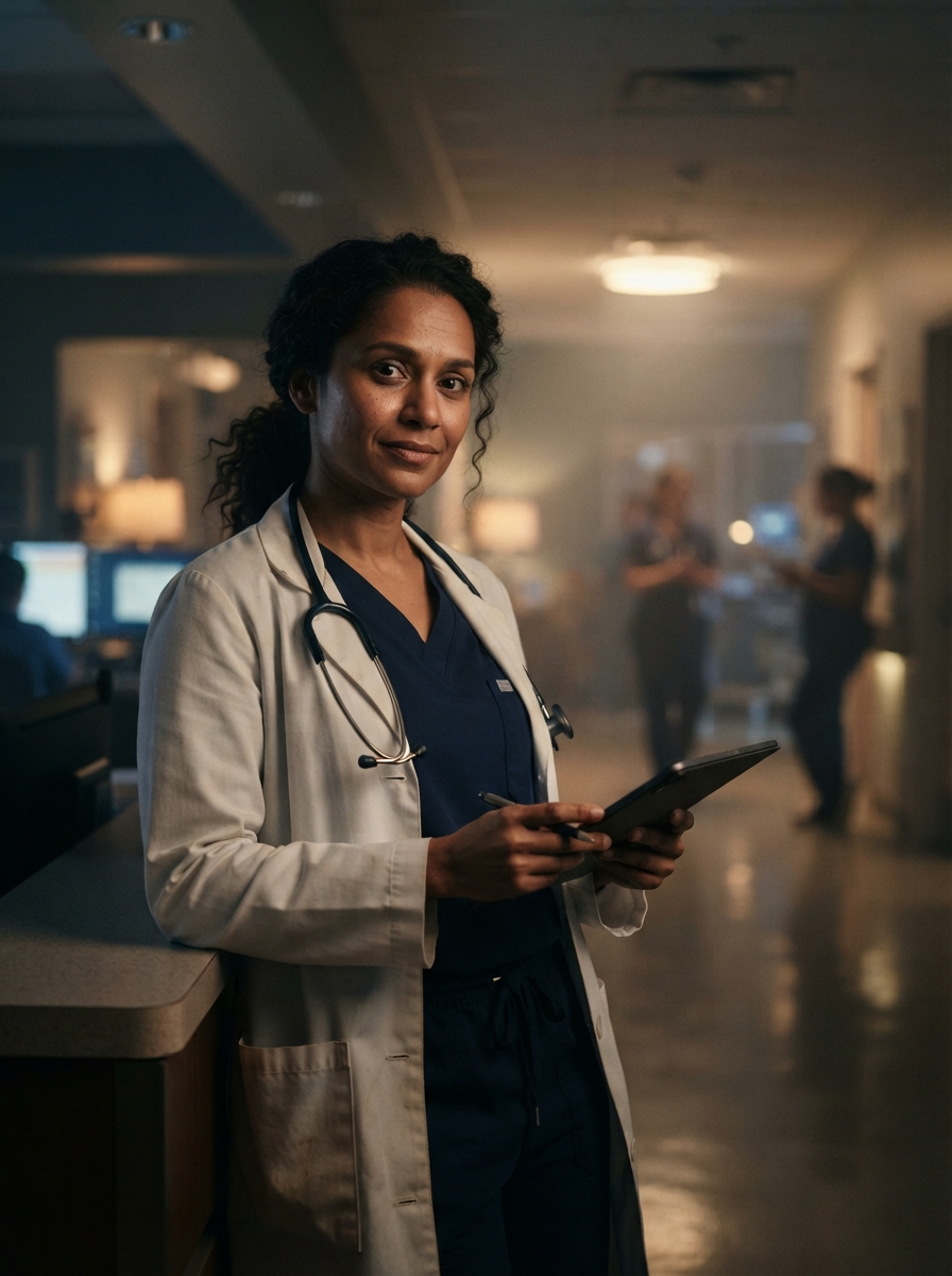 Doctor Headshots cinematic night AI photo shoot idea created with imageat