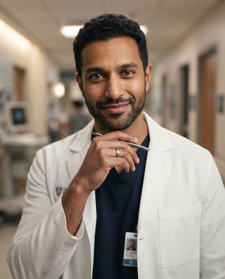 Doctor Headshots cinematic close-up AI photo shoot idea created with imageat