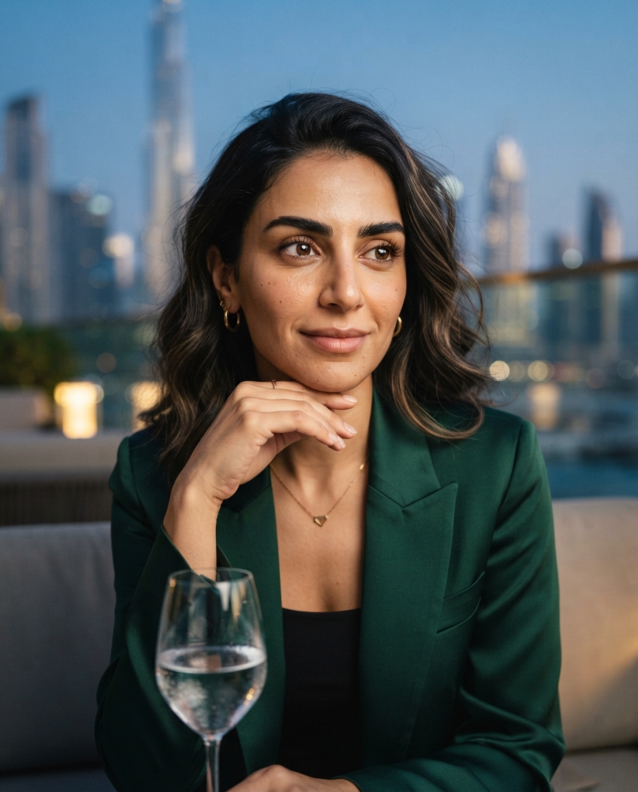 Dubai Influencer cinematic close-up AI photo shoot idea created with imageat
