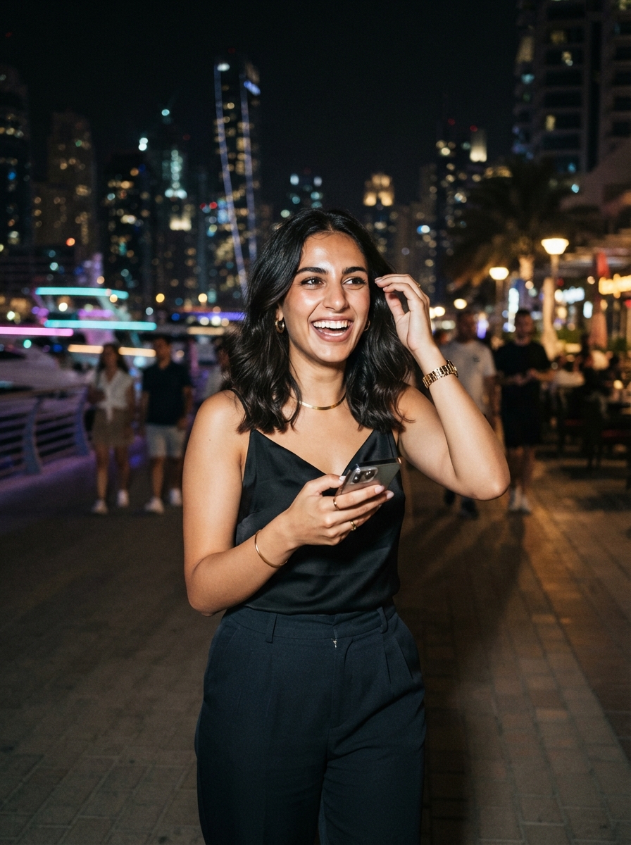 Dubai Influencer direct flash AI photo shoot idea created with imageat