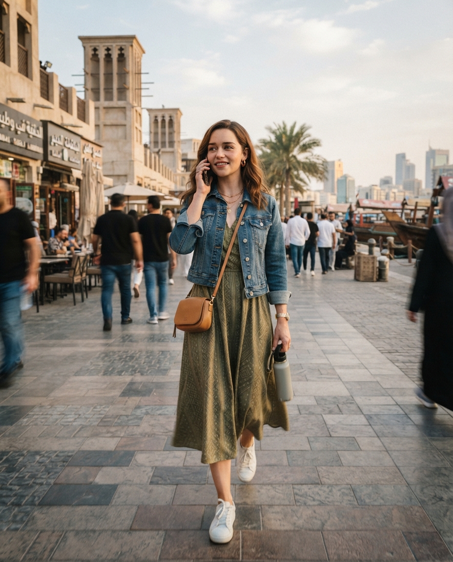 Dubai Influencer street candid AI photo shoot idea created with imageat