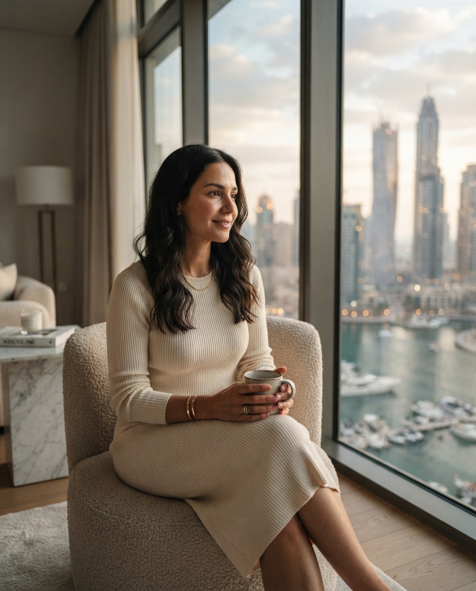 Dubai Influencer natural window light AI photo shoot idea created with imageat