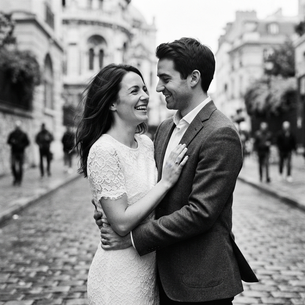 Engagement fine-art monochrome AI photo shoot idea created with imageat