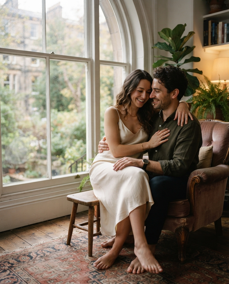Engagement natural window light AI photo shoot idea created with imageat