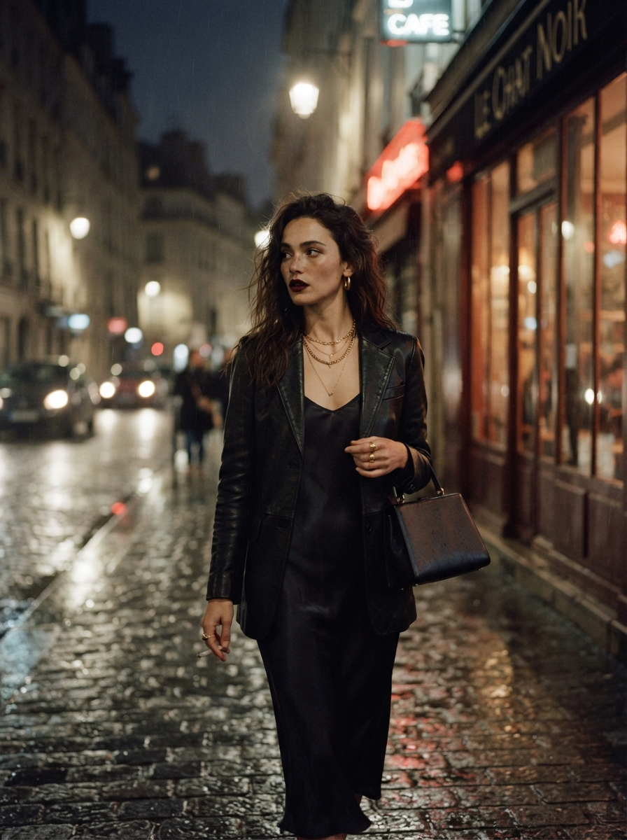 Fashion Editorial cinematic night AI photo shoot idea created with imageat