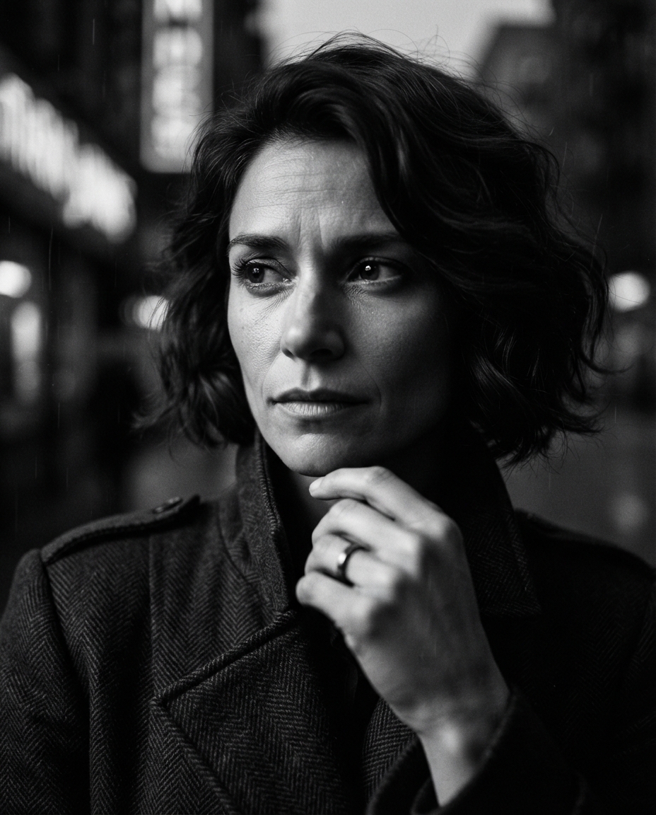 Film Noir cinematic close-up AI photo shoot idea created with imageat