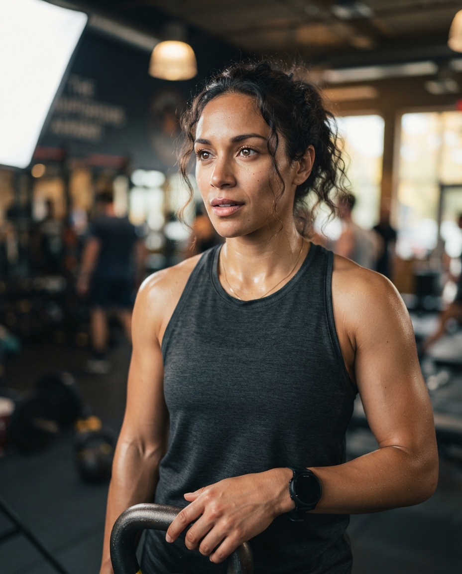 Fitness Influencer cinematic close-up AI photo shoot idea created with imageat