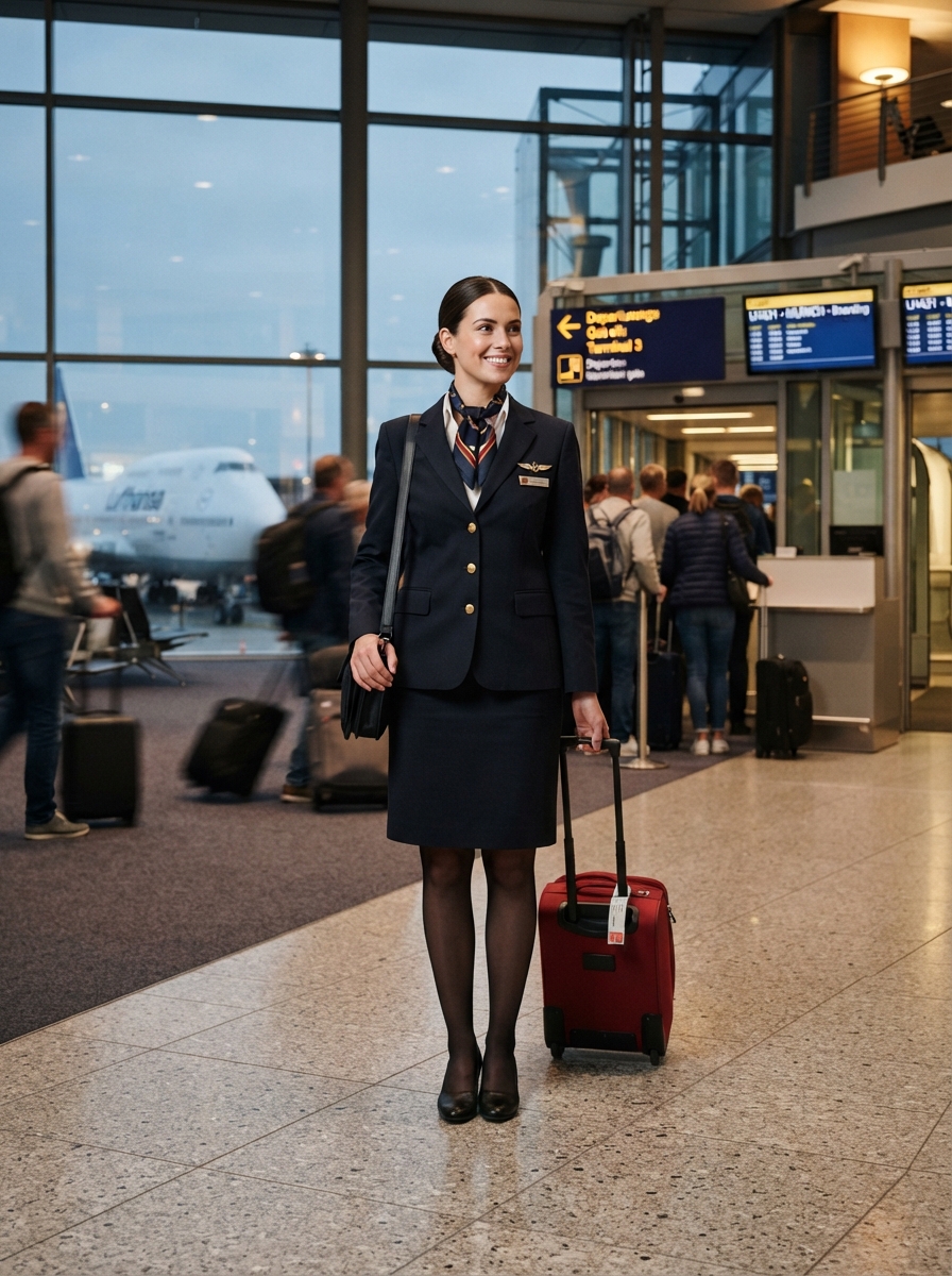 Flight Attendant full-body story AI photo shoot idea created with imageat
