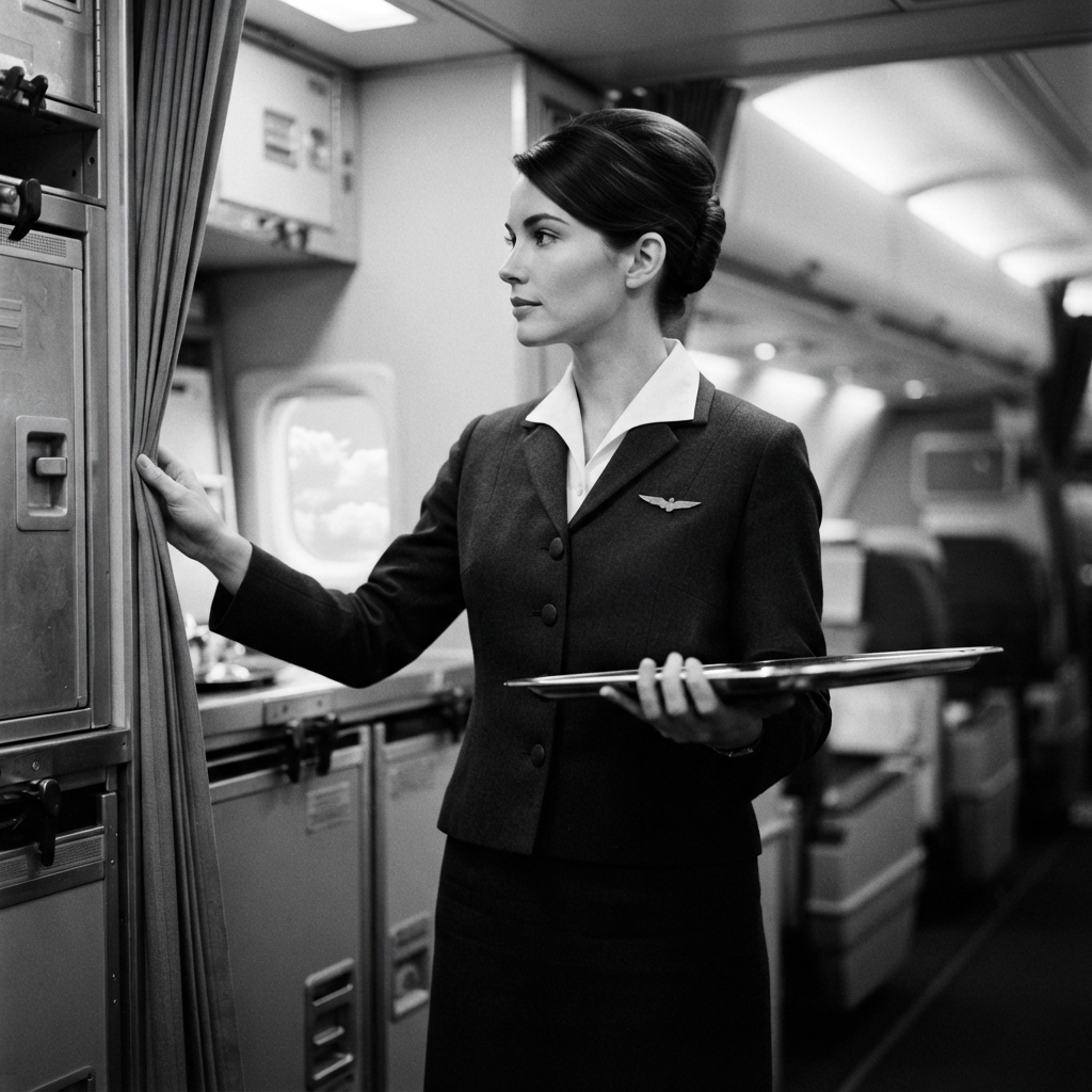 Flight Attendant fine-art monochrome AI photo shoot idea created with imageat