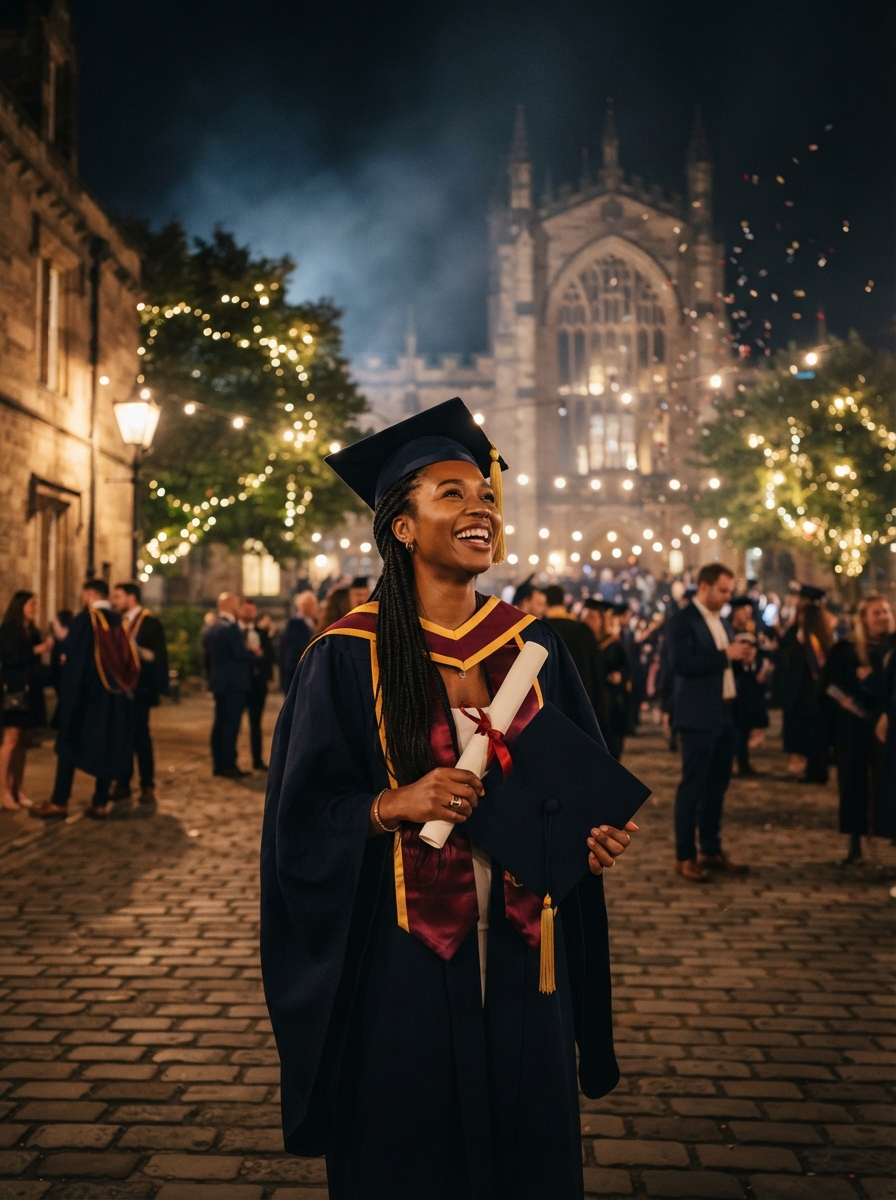 Graduation cinematic night AI photo shoot idea created with imageat