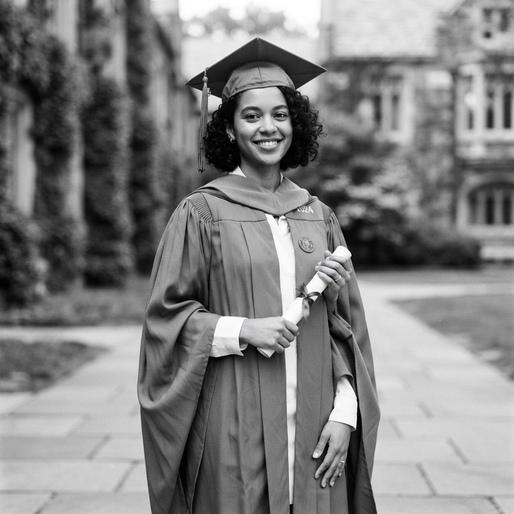 Graduation fine-art monochrome AI photo shoot idea created with imageat