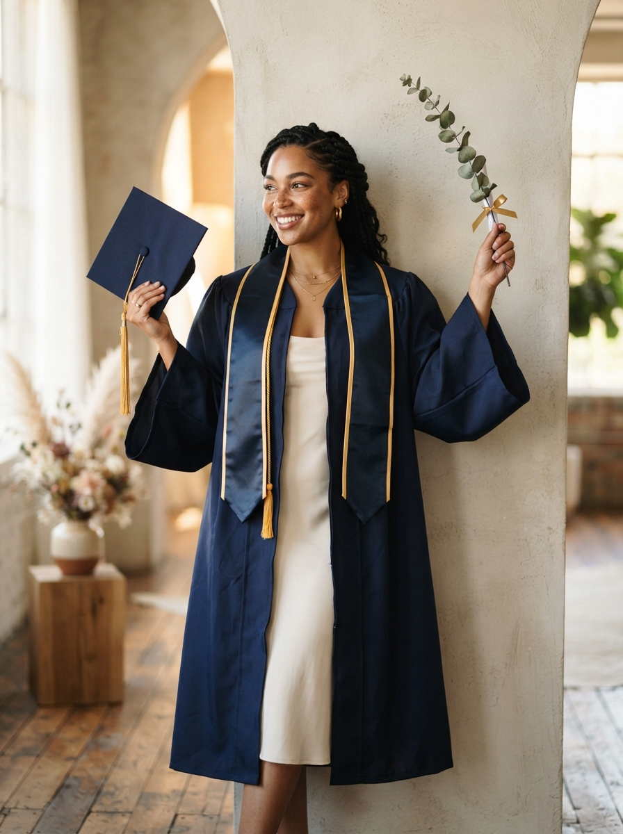 Graduation studio editorial AI photo shoot idea created with imageat