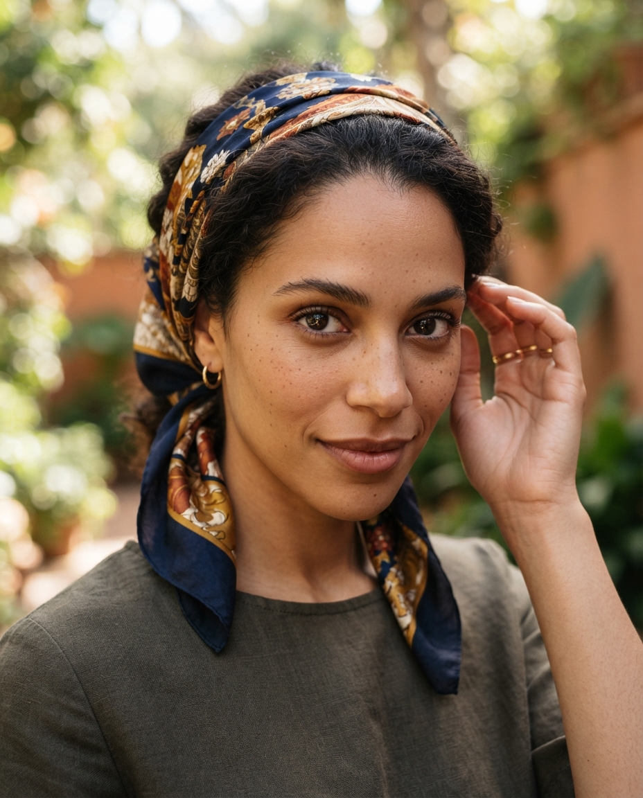 Hair Scarves cinematic close-up AI photo shoot idea created with imageat